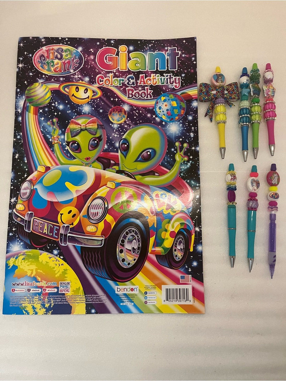 Lisa Frank Giant Color & Activity Book with Decorated Beaded Pens & Pencil Set
